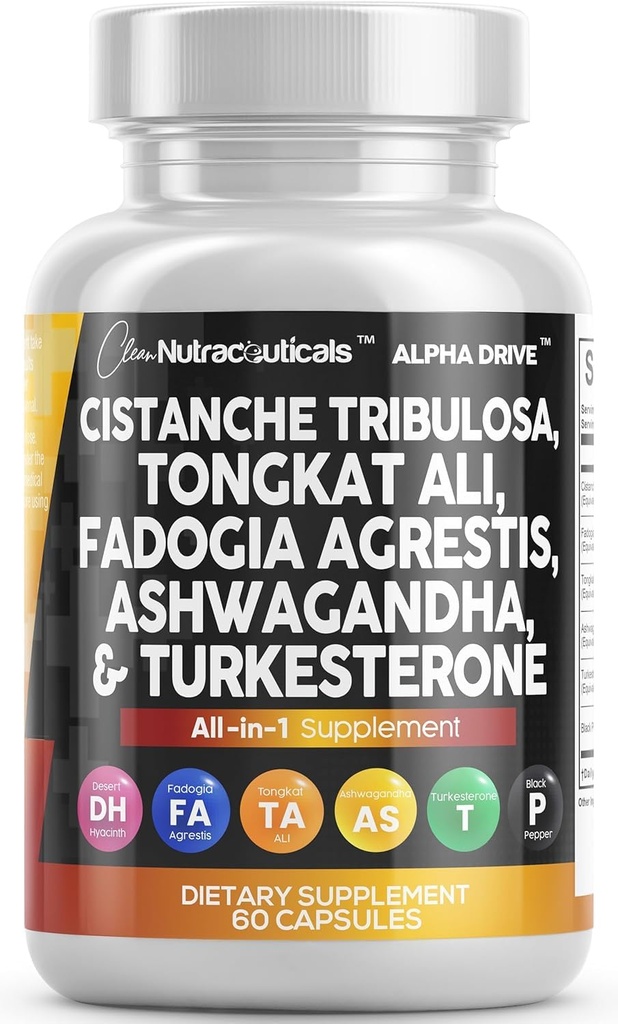 Nutra Cistanche Tribulosa Fadogia Agrestis Tongkat Ali Turkesteron pastile Ashwagandha Supliment pentru bărbaţi - 60 Conte