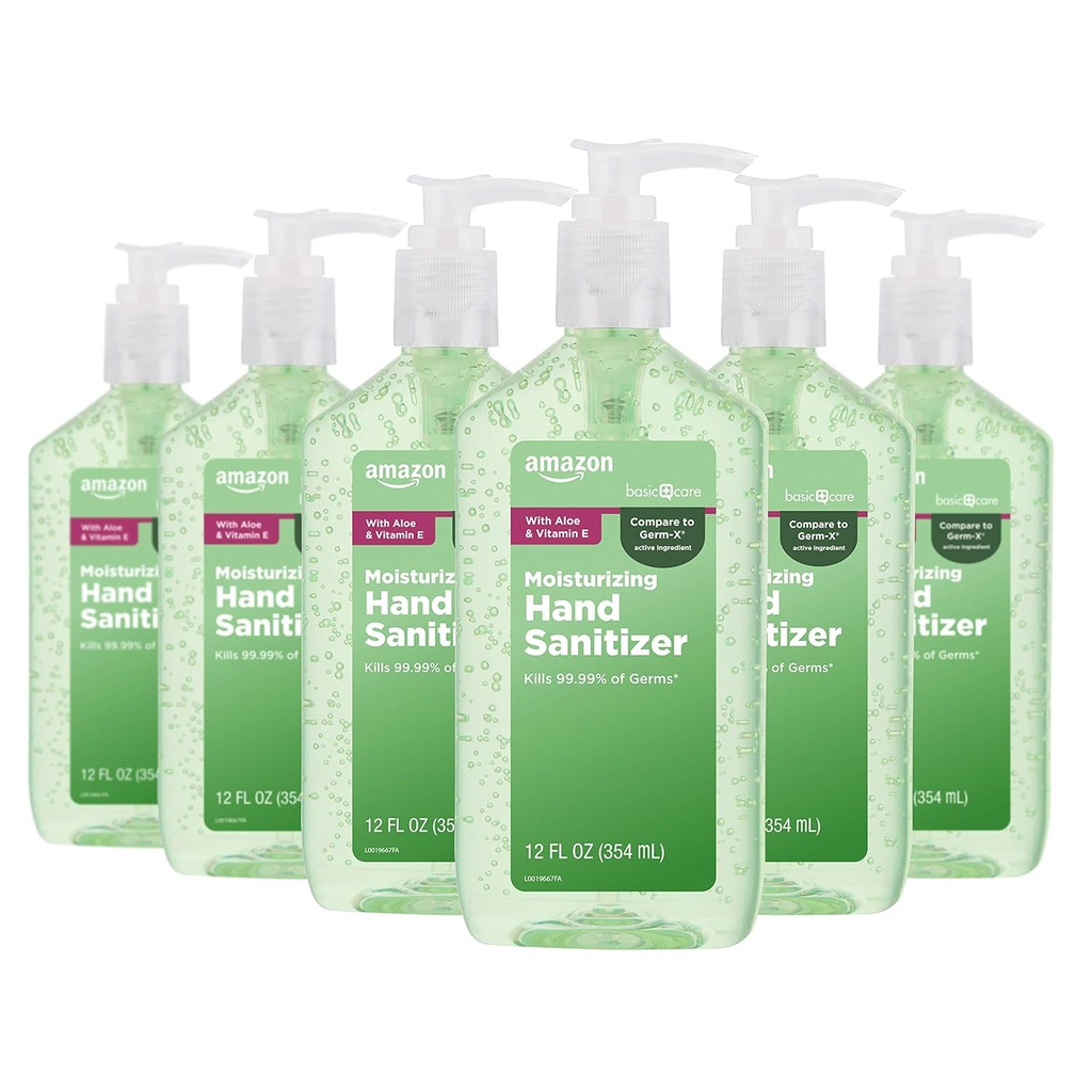 Amazon Basic Care - Aloe Vera Hand Sanitizer 62%, 12 fl oz (Pachet de 6)
