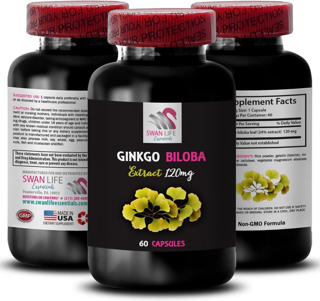 Herbal extract powder - GINKGO BILOBA EXTRACT - Ginkgo biloba extract benefits, Herbal wellness extract, Ginkgo biloba plant extract, Ginkgo biloba supplement, Botanical antioxidant 1 Bottle 60 Caps