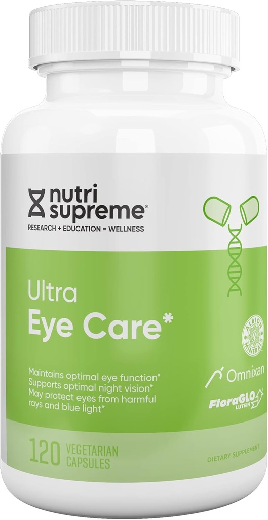 Nutri Cercetare Supremă Ultra Îngrijire ochi cu lutein pentru sănătatea ochilor și Wellness, 120 Capsule vegetariene, Kosher
