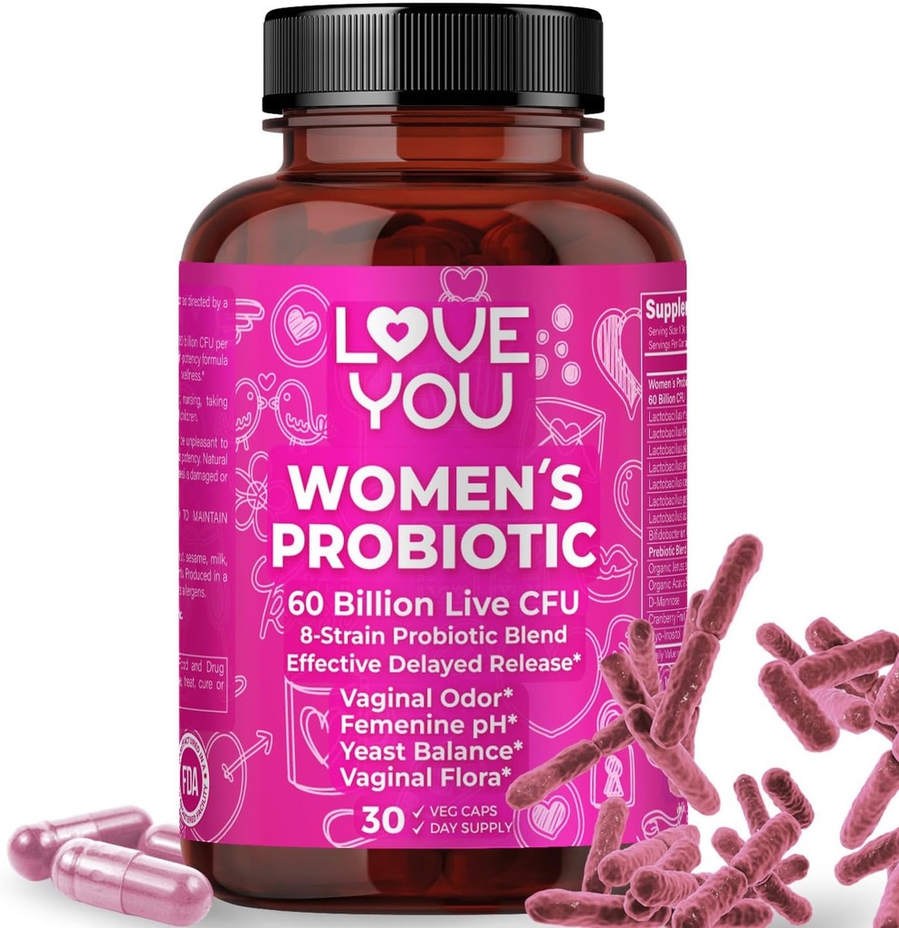 Dragoste Tu femei Probiotice, Ph Balanta, Ut, Feminina, Vaginal Health Supplement, Digestive, Pre + Pro + Postbiotic, Lansare întârziată, 60 Miliarde Live CFU, 8-tulpina Probiotic Blend, 30 Veg Caps Servings