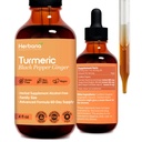 Extract lichid de 3 in-1 turmeric - Curcumin & ghimbir, piper negru - Supliment vegetal natural - Tinctură de rapel imun și cerebral (2 FL OZ)