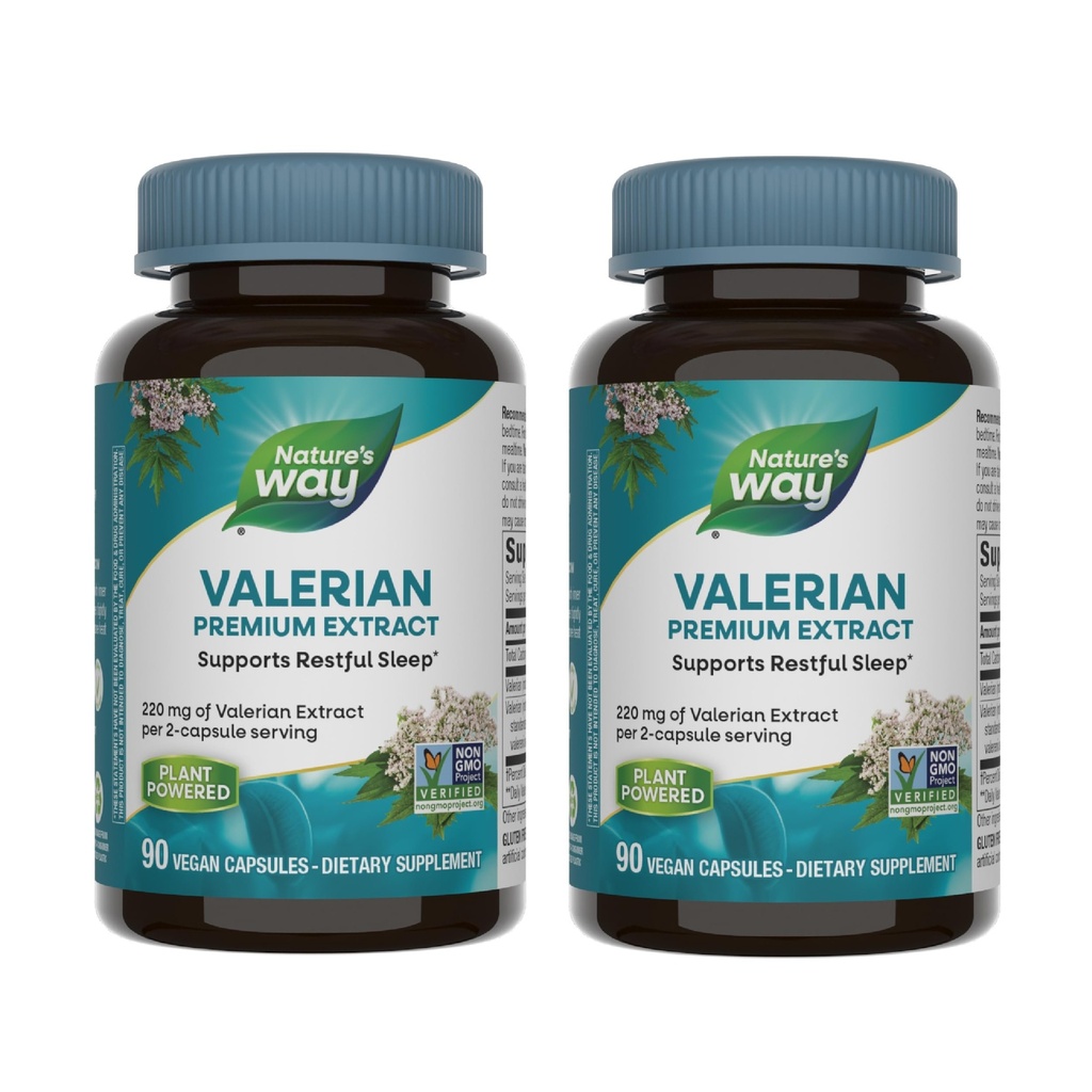 Natura's Way Valerian Premium Extract - 220 mg extract valerian per 2-capsule Servire - Suportă somn odihnitor * - Proiect non-GMO verificat - Suplimente vegetale - Gluten gratuit - 90 capsule (2 ambalaj)