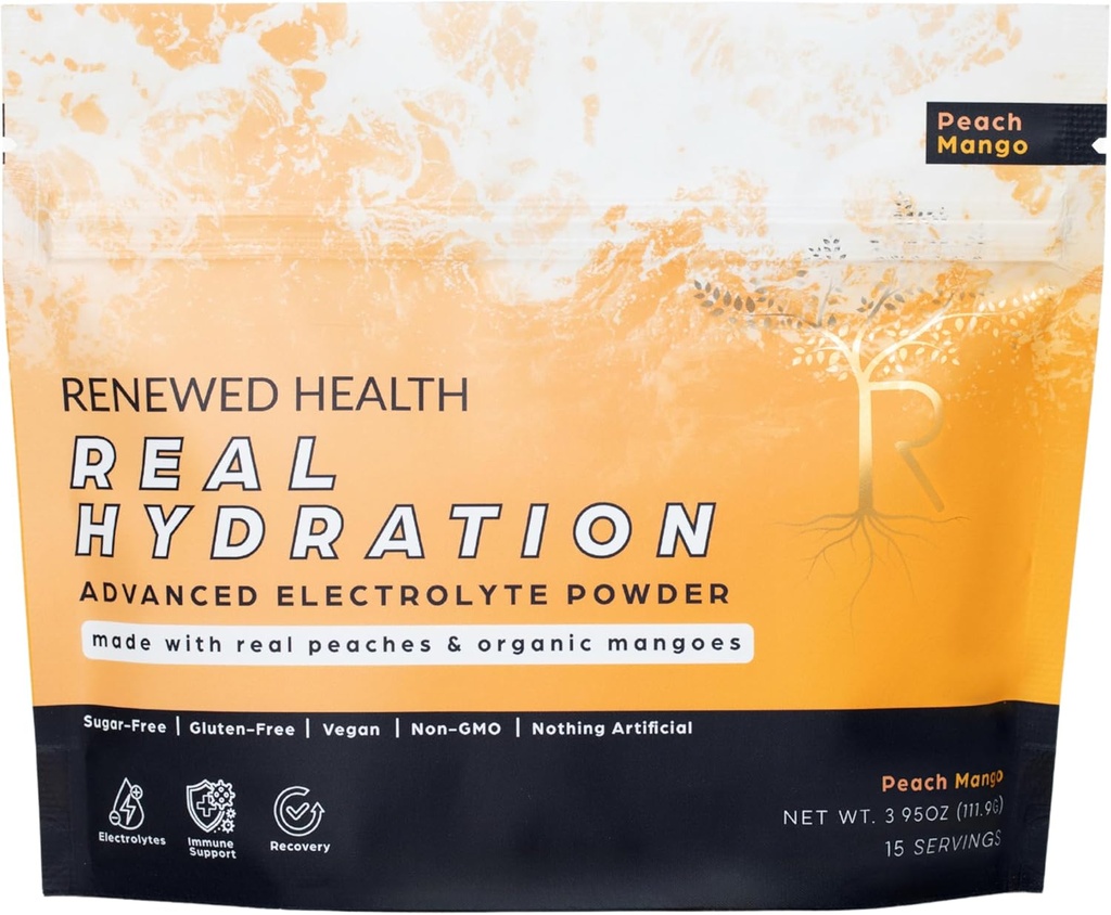 Hidratare Reală - Mix electrolit organic pe bază de fructe - Made with Organic Fruits & Pink Salt - Zero Sugar & Vegan - Hydration, Immune & Recovery Support (15 Servings, Peach Mango)