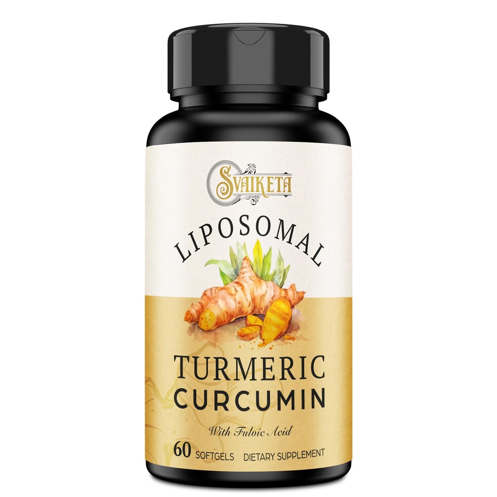 Liposomal Turmeric Curcumin Supliment 2000mg, 95% Standardizat Curcuminoid Extract & organic Root pulbere cu Piperine Black Pepper Fruit (15mg), 60 softgels