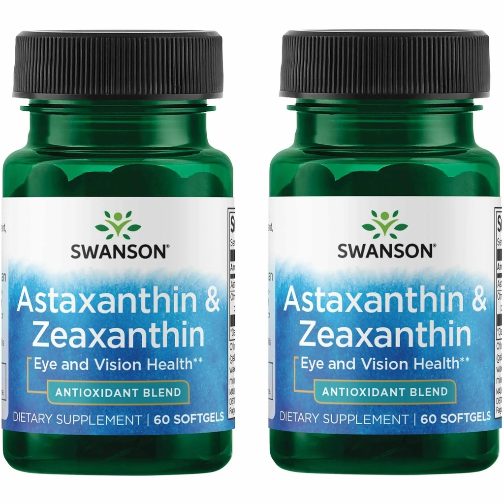 Swanson Astaxantină & Zeaxantină Suplimentul pentru sănătatea ochilor pentru profesioniștii cu greutate mare cu 4 mg Astexantină & 4 mg OmniXan Zeaxantină (60 Softgels, 2 Pack)