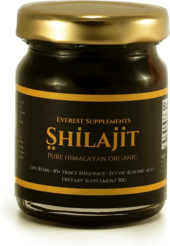 Shilajit Pure Himalayan Organic Shilajit Resin - Shilajit pentru barbati - Grad de aur 500 mg Potenta maxima - 85 Trace Minerale & Fulene si Acid Humic pentru Suport Imun energetic, 30 Grams (50 Grams)