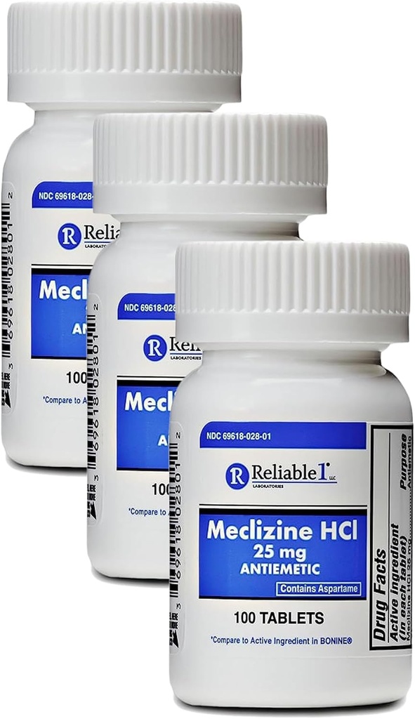 Meclizină HCL 25 mg 100 comprimate (1 flacon) (Pachet de 3)