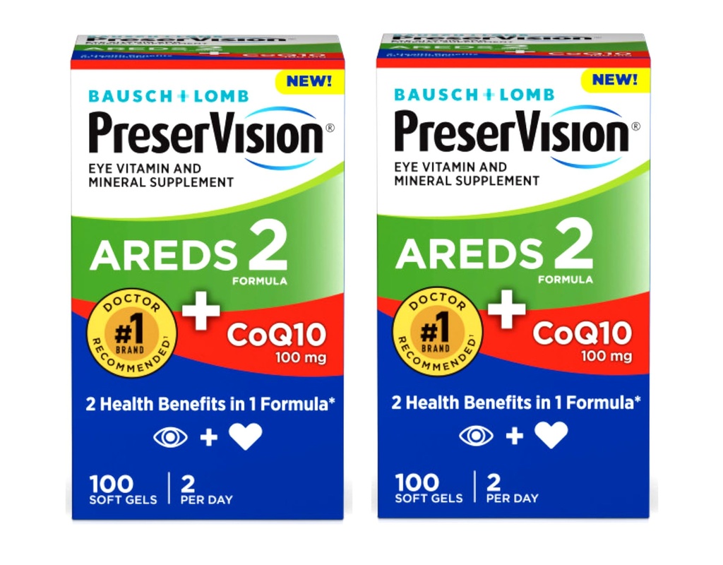 PreserVision Eye Vitamina si Suplimentul mineral AREDS 2 Formula + CoQ10, 2 in-1 Beneficii de sănătate, 100 Softgels (2 pe zi) Pachet de 2