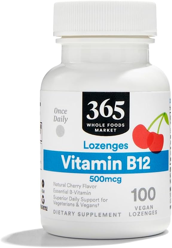 365 by Whole Foods Market, Vitamina B12 500mcg Lozenges, Natural Cherry Flavor, Vegan, 100 Conte