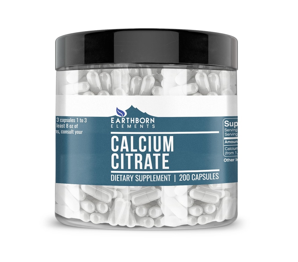 Elemente născute Pământ Citrat de calciu 200 capsule, Pure și nediluate, fără aditivi