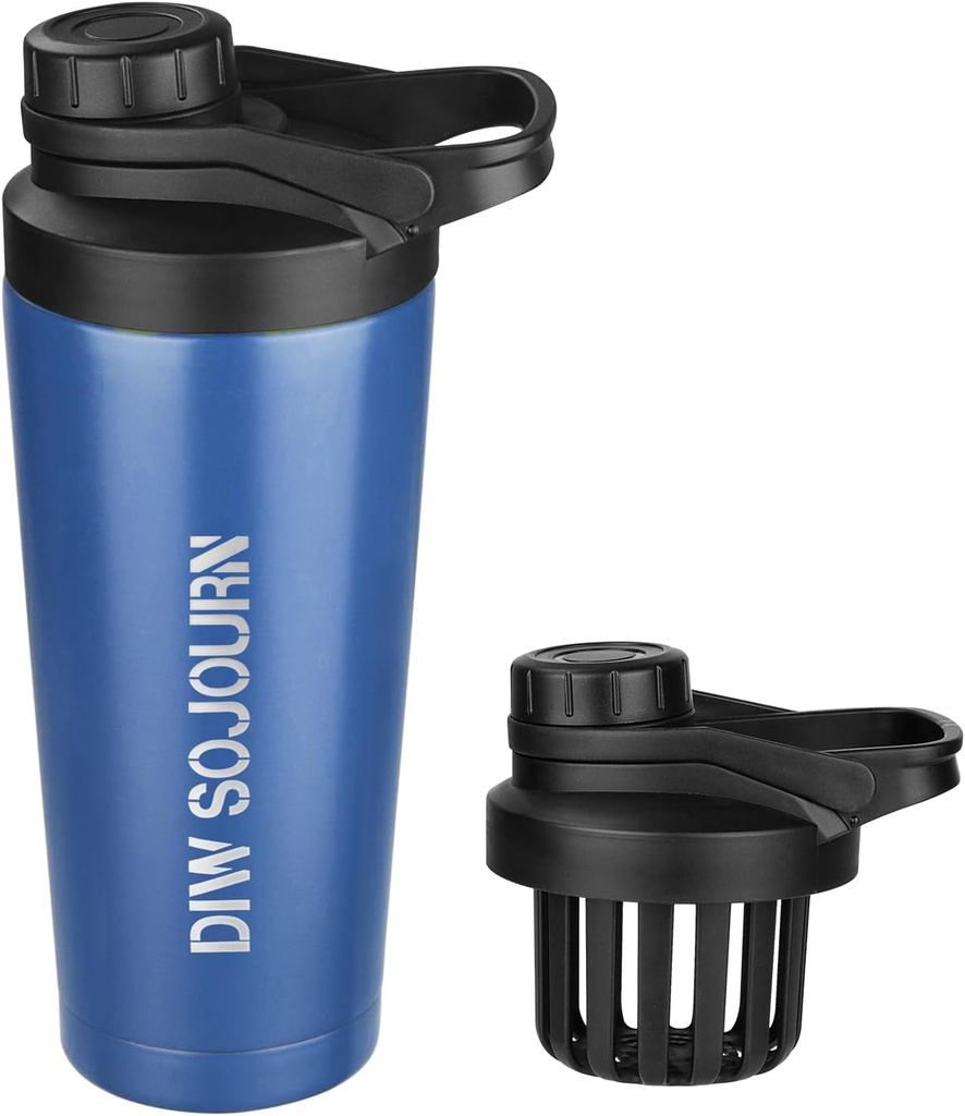 DIW 24 oz Shaker Sticla,Snicled Steel Mix Sticla cu zgomot-gratuit design,Insulat Metal Shaker Cup pentru proteine Mixes și Pre Workout,Gym Cup Shaker(Navy blue)