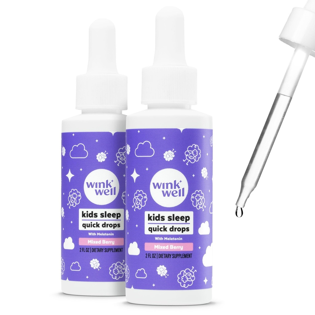 Wink Well Kids lichid Melatonina picături, naturale Melatonina picături pentru copii cu 1 mg per servire de Melatonina lichid pentru copii, droguri fără și non-Habit formare (2 ambalaj)