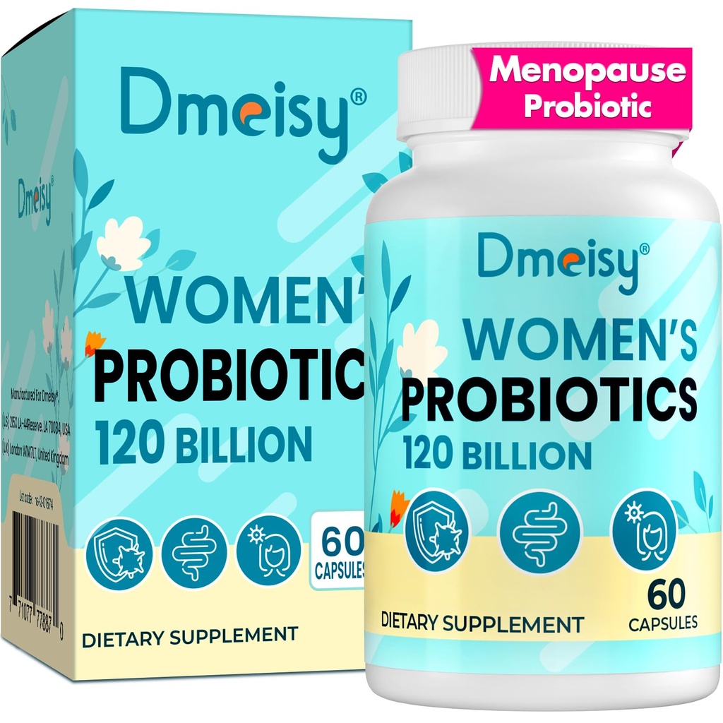 Menopause Suplimente pentru femei, 120 Miliarde CFU Probiotic, 13-in-1 Herbs Probiotics Complex, pentru Menopause Relief, Hormone Echilibru, Hot Flashes, Transpiratii de noapte, Mood Swings, Gut & Imunity - 60 Capsule
