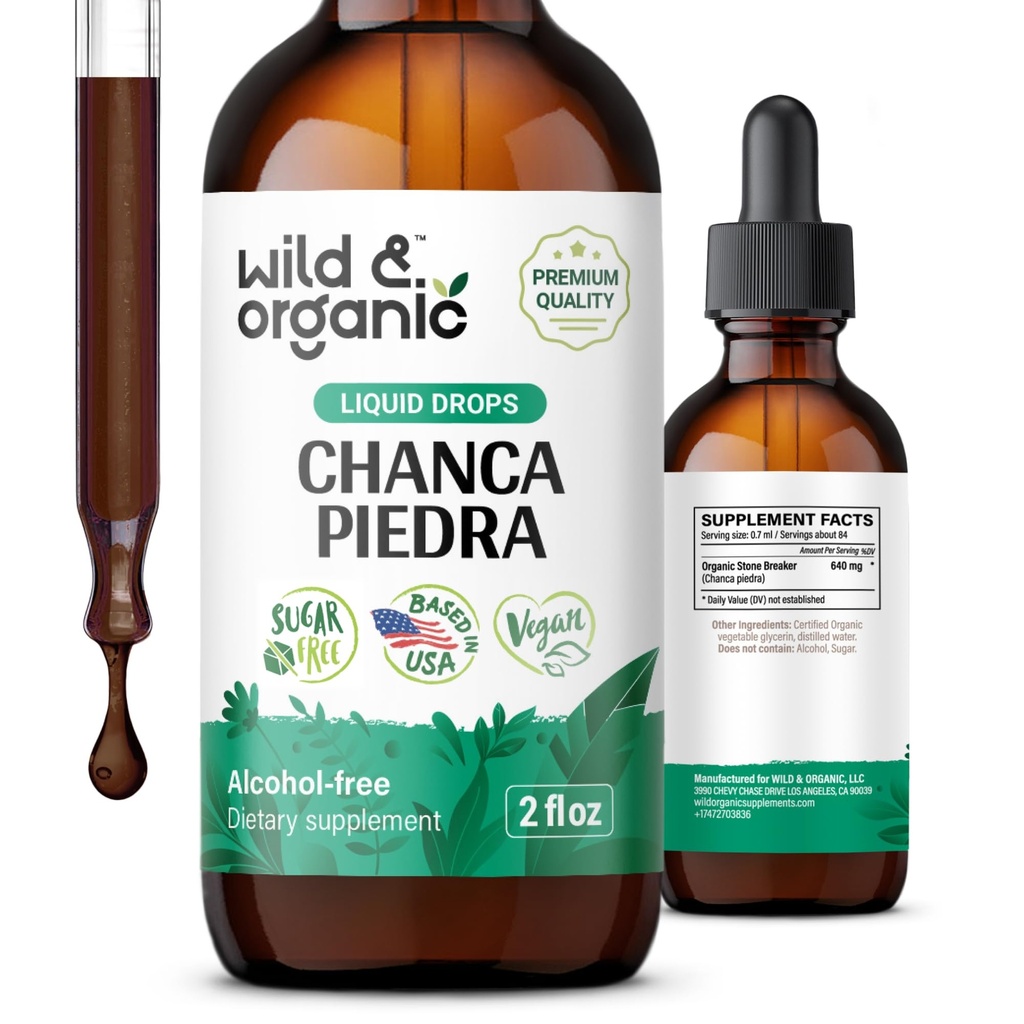 Dropuri de extract lichid de Chanca Piedra Wild & organic - Spărgător de piatră pentru pietre renale și suport vezica biliară - Tinctură vegetală pentru tractul urinar Well-Being - Vegan, zahăr și alcool-Free - 2 fl oz