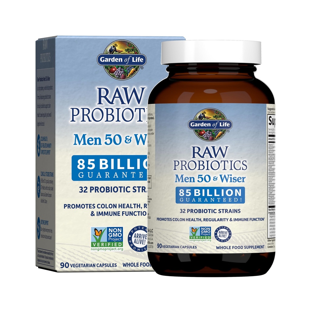 Gradina de viata Probiotice crude Bărbaţi 50 & Wiser - 85 miliarde de culturi vii - Suporturi Immune, Colon & Gut Health - 90 Capsule vegetariene