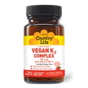 Country Life® Vegan K2-500 mcg, 60 Ct. Tablete masticabile. Aromă de căpșuni - Certified Gluten Free - Certified Vegan by AVA 