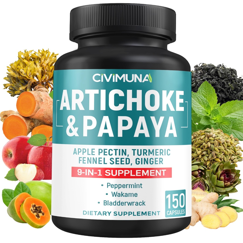 Capsule de anghinare cu Anghinare, Papaya, Apple Pectin și mai mult - 150 capsule - pentru 5 luni de aprovizionare