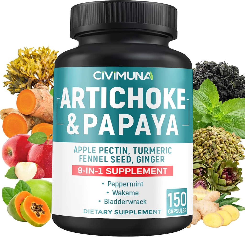 Capsule de anghinare cu Anghinare, Papaya, Apple Pectin și mai mult - 150 capsule - pentru 5 luni de aprovizionare