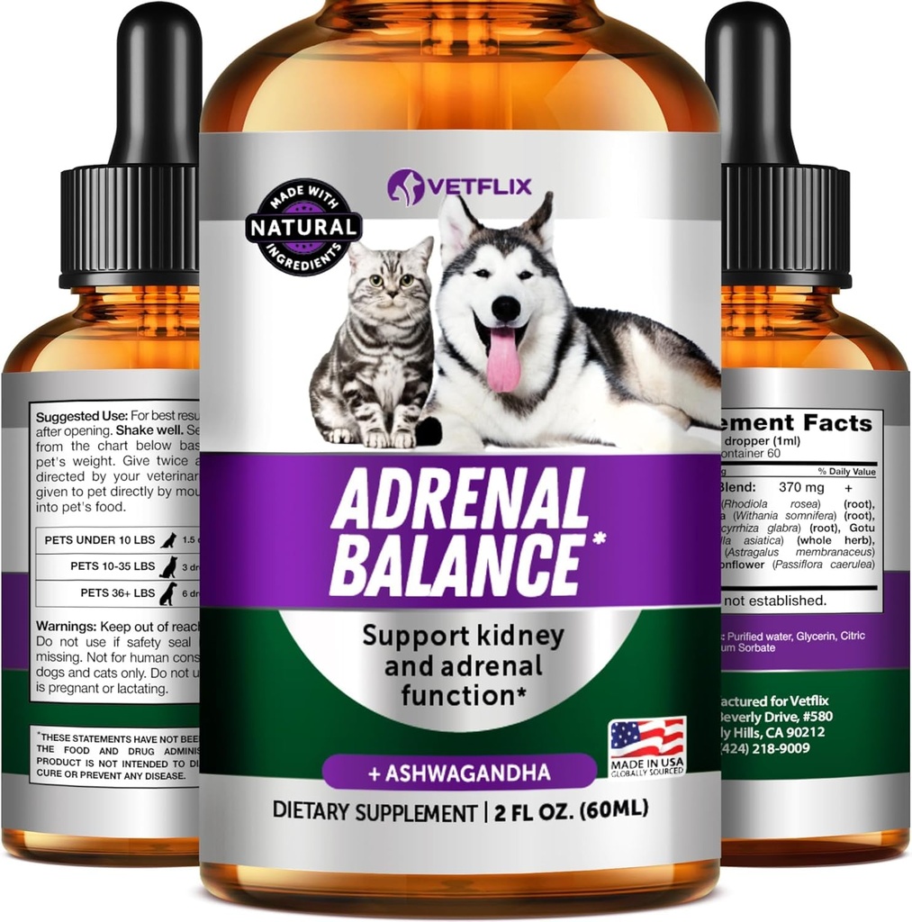 Suport pentru animale de companie pentru câini și pisici - Made in USA - Cushings Tratamentul pentru câini - Cat & Dog Supliment pentru suport renal - 2 Fl Oz