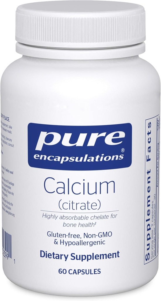 Pure Encapsulations Calciu (Citrat) - Supliment pentru Bone, Dinți, Colon, și Cardiovascular Health Support* - cu Premium Calciu Citrate - 60 Capsule