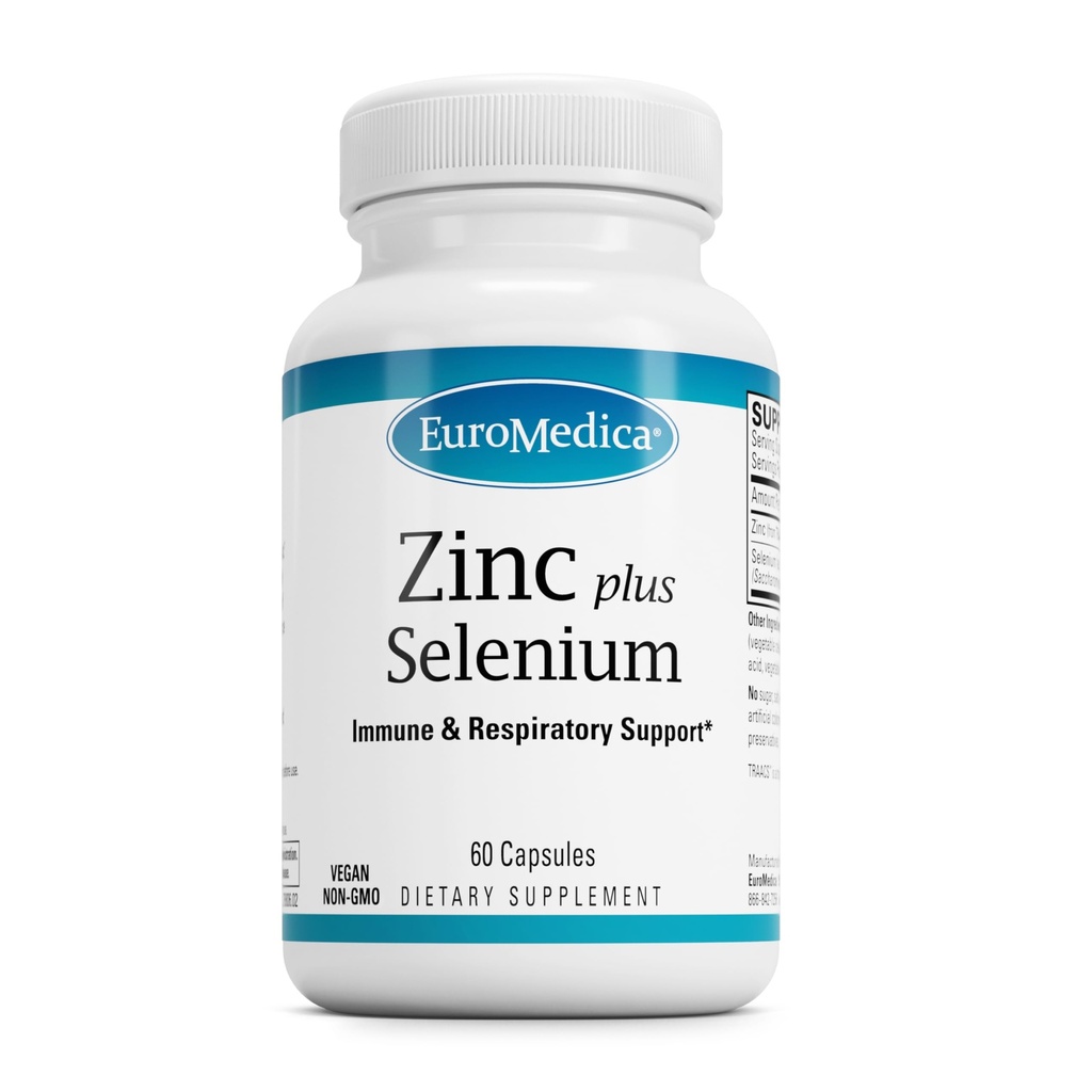 EuroMedica Zinc Plus Seleniu - Imuna si Suplimentul de sprijin pentru sanatate respiratorie - Supliment mineral cu zinc Bisglicinat Chelat - Formula cu Seleniu pentru Suport Cellular de Sănătate - 60 Capsule