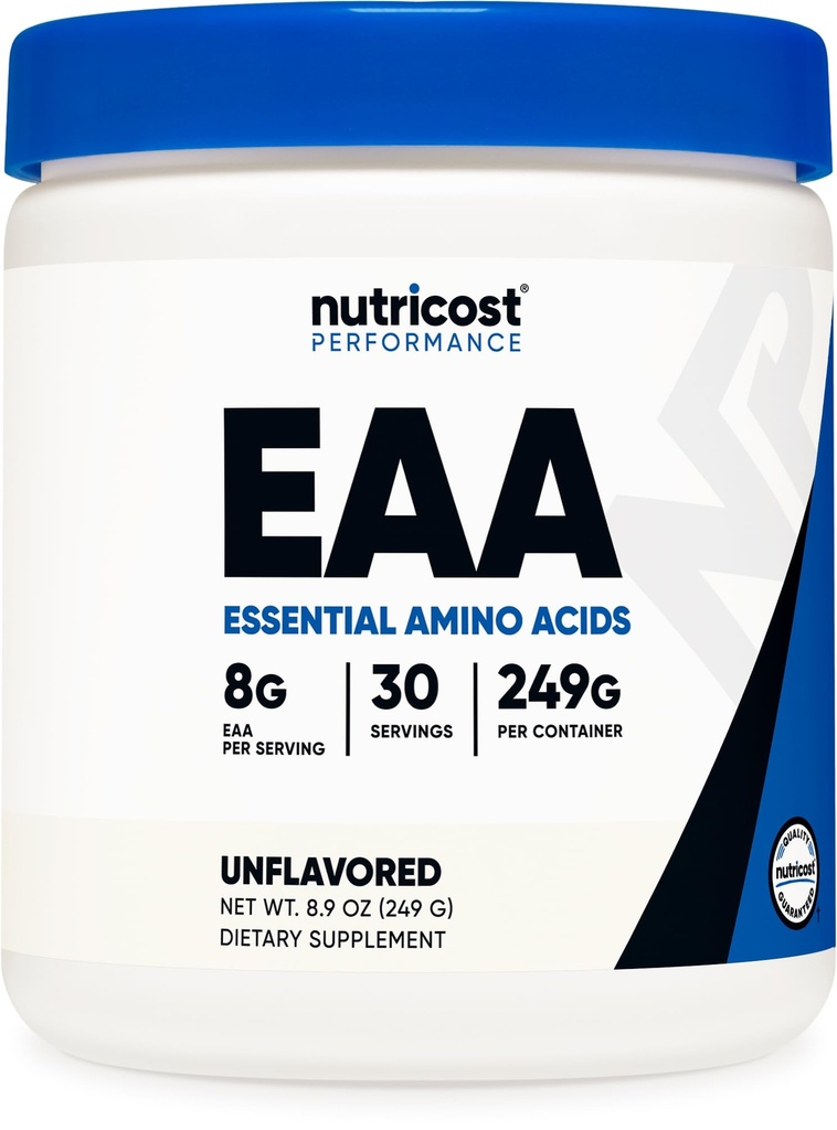 Nutricost EAA Powder 30 Serviri (nearomatizate) - Aminoacidi esențiali - non-GMO, gluten gratuit, vegetarian prietenos
