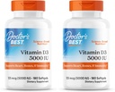 BEST Vitamina D3 5000UI, Non-GMO, Gluten & Soy Gratuit, Regulează funcția imunitară, susține oase sănătoase, alb, fără arome, 180 Conte (Pachet de 2)