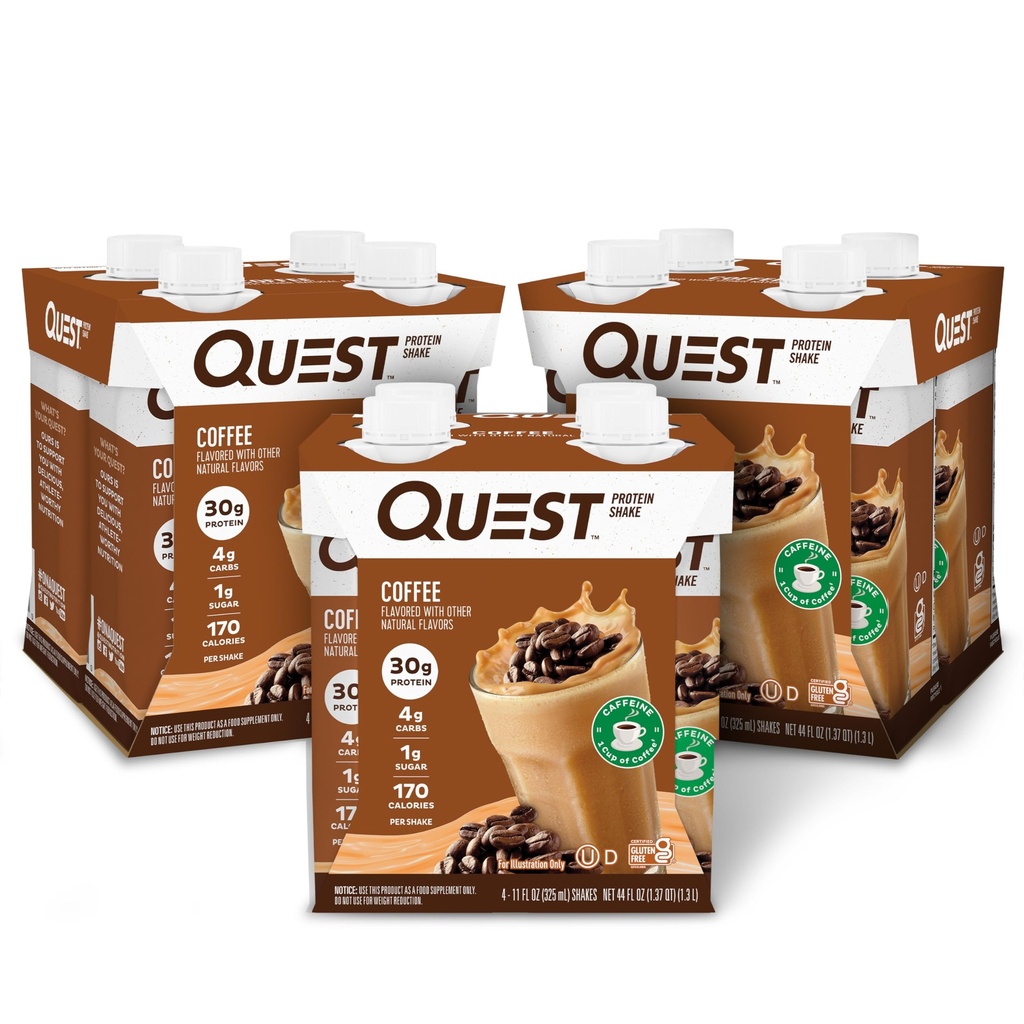 Quest Nutriție gata să bea cafea Proteine Shake, 30g Proteine, 4g Carb, 1g Zahăr, Gluten gratuit, Keto Friendly, 4 Conte (Pachet de 3)