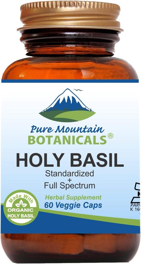 Botanica Pure Mountain capsule Basil Sfânt - Capace Vegan Kosher cu 450mg Organic Holy Basil Tulsi & Holy Basil Extras din India