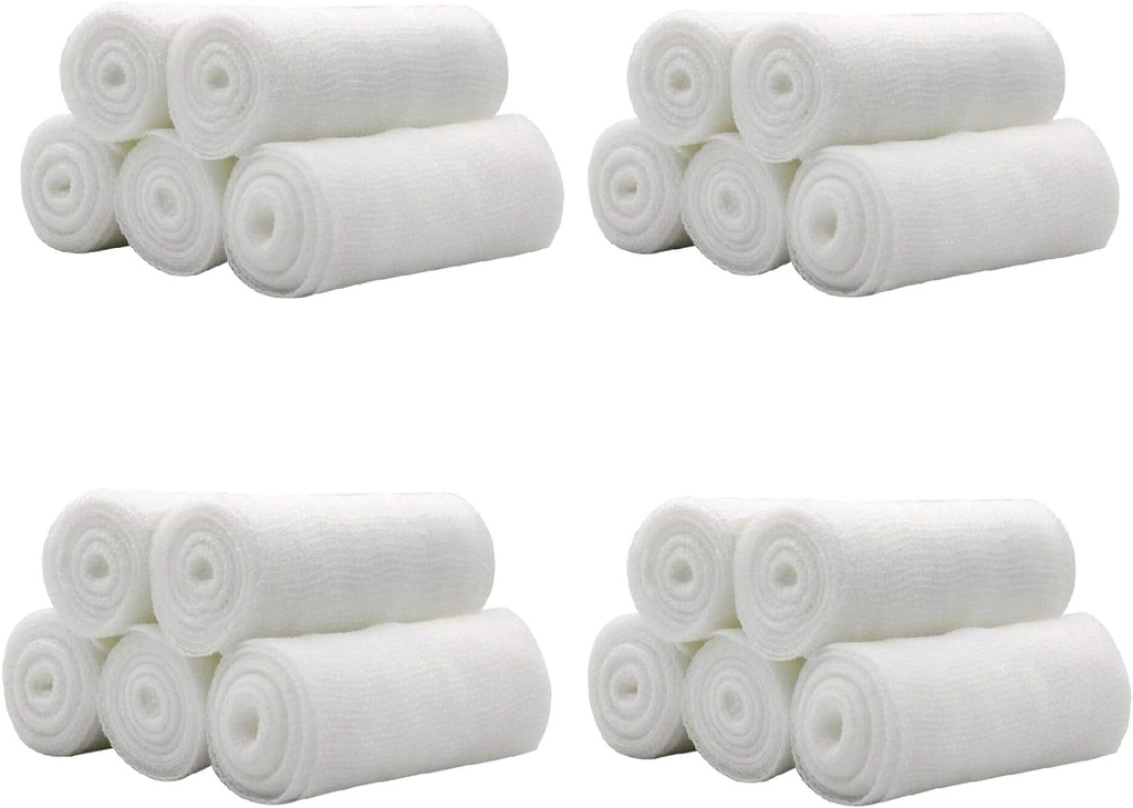 Mancare 20 Rolls 4 inch x 4.92 Yards Bandaj de tifon rostogolit / Grad medical de prim ajutor Răni de îngrijire Bumbac Ply / Stretched Bandaje de tifon cu bandă medicală
