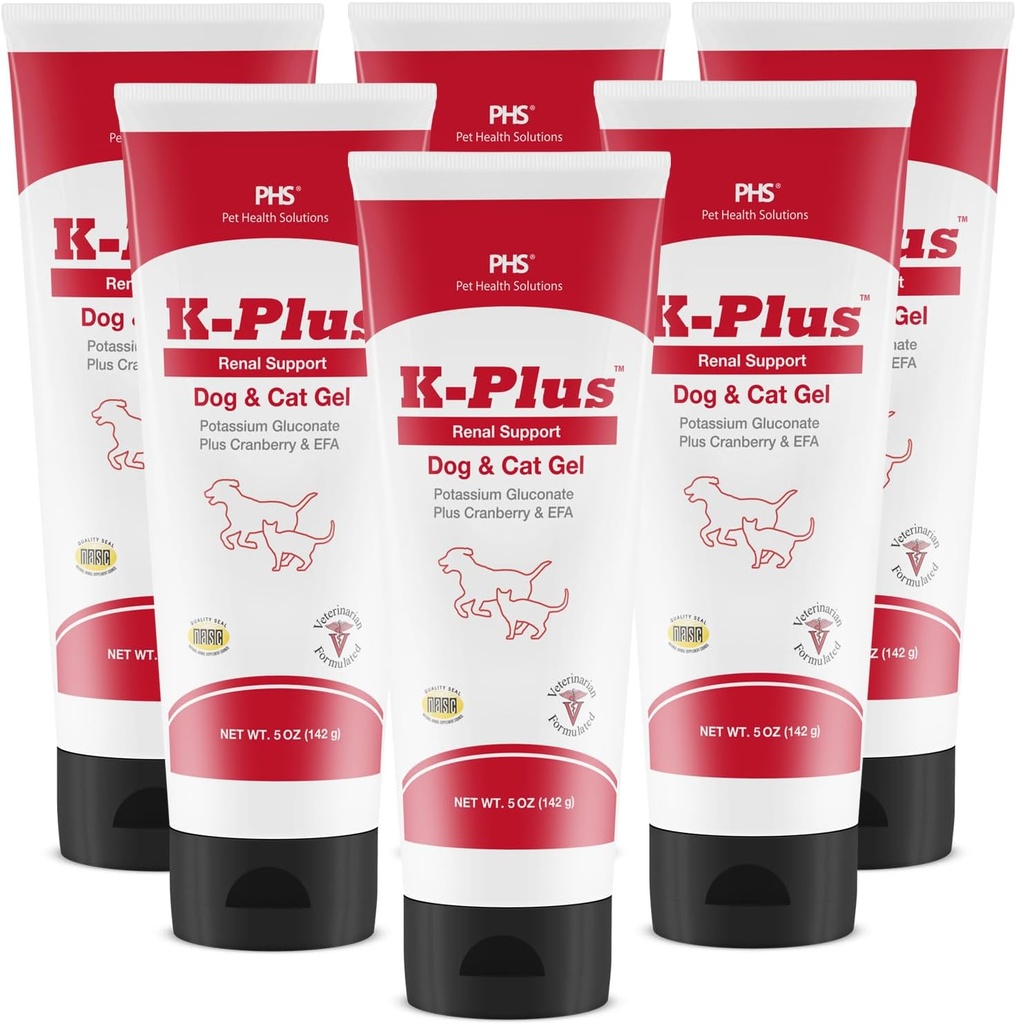 K-Plus Potasiu Gluconate Gel renal Plus Cranberry și EPA pentru câini și pisici - Supliment renal veterinar aprobat - Sprijină echilibru de potasiu - (6 ambalaj, Gel)