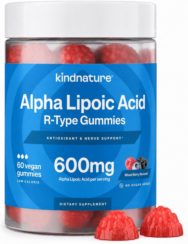 natura Alfa Acid lipoic Gumiile - Suplimente pentru neuropatie - Vegan, Zahar-Free, Calorie scăzut 600 mg ALA Supliment - Alpha Alpha Acid lipoic pur 600mg pentru suplimente nutritive antioxidante