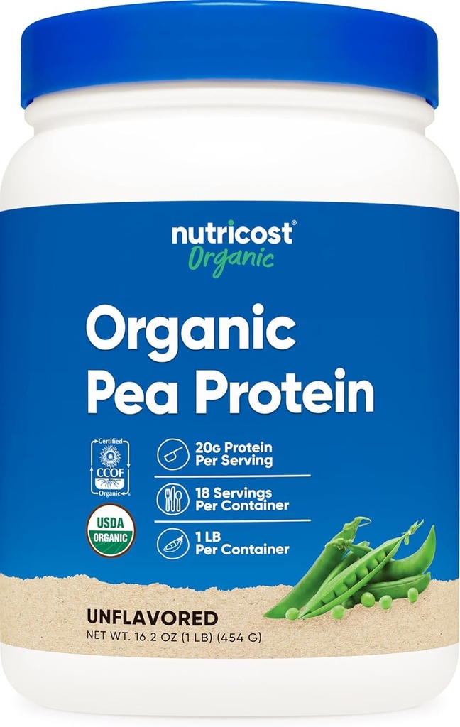 Nutricost Organic Pea Proteine Pulbere (1 LB) Nearomat - certificate USDA Organic, Proteina de Plante, Vegetarian Friendly, Gluten Free, Non-GMO