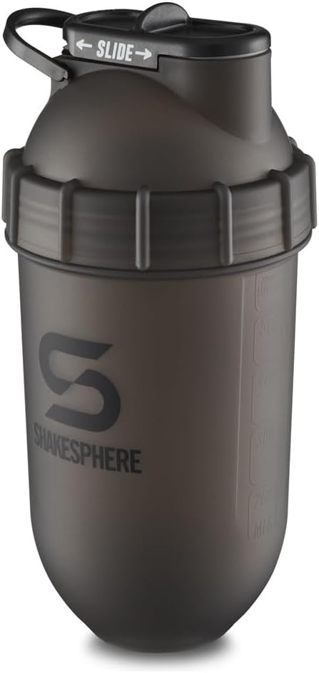 SHAKESPHERE Shaker Sticluță - 24 oz Leak Proof Proteine Shaker Sticla pentru antrenament pre, Smoothie și pulbere Mixuri băutură, Mixer nu-Blade pentru sala de gimnastică, BPA-Free, Easy Clean & Easy to Carry (Frosted Black)