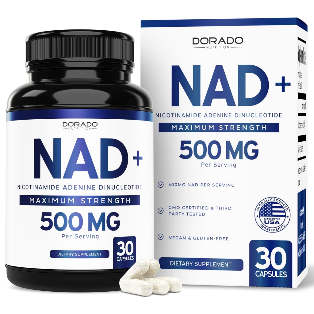 Suplimentul NAD (500 mg NAD+ pur 95% pe servire) Suplimentul NMN, NAD Nicotinamidă suport Ribozide (al treilea parte testat, Vegan Safe, Non-GMO, Nu Fillers, & Made in the USA - 30 Vegan Capsule)