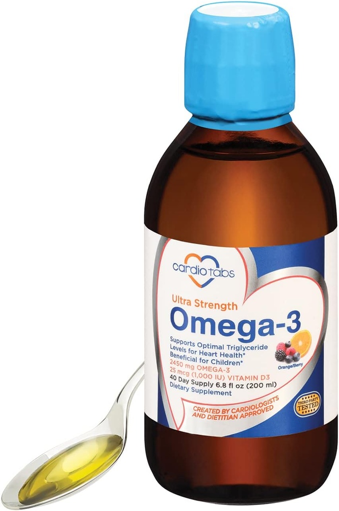Ultra Putere lichid Omega-3 + vitamina D3, Suplimente ulei de pește 4500mg Omega-3 Ulei marin din ulei de pește și Calamarină, 2,130mg DHA și EPA, + 1000 UI de vitamina D3-6,8 fl oz