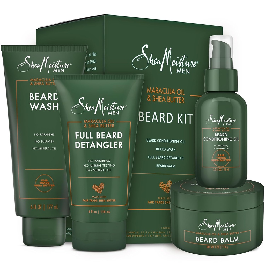 SheaMoisture Beard-Care Kit pentru bărbați, Include Wash, Balsam, Ulei, Balsam, Balsam, Balsam, Balsam, Balsam, Unt Natural Shea & Ulei Maracuja, Mare Cadou