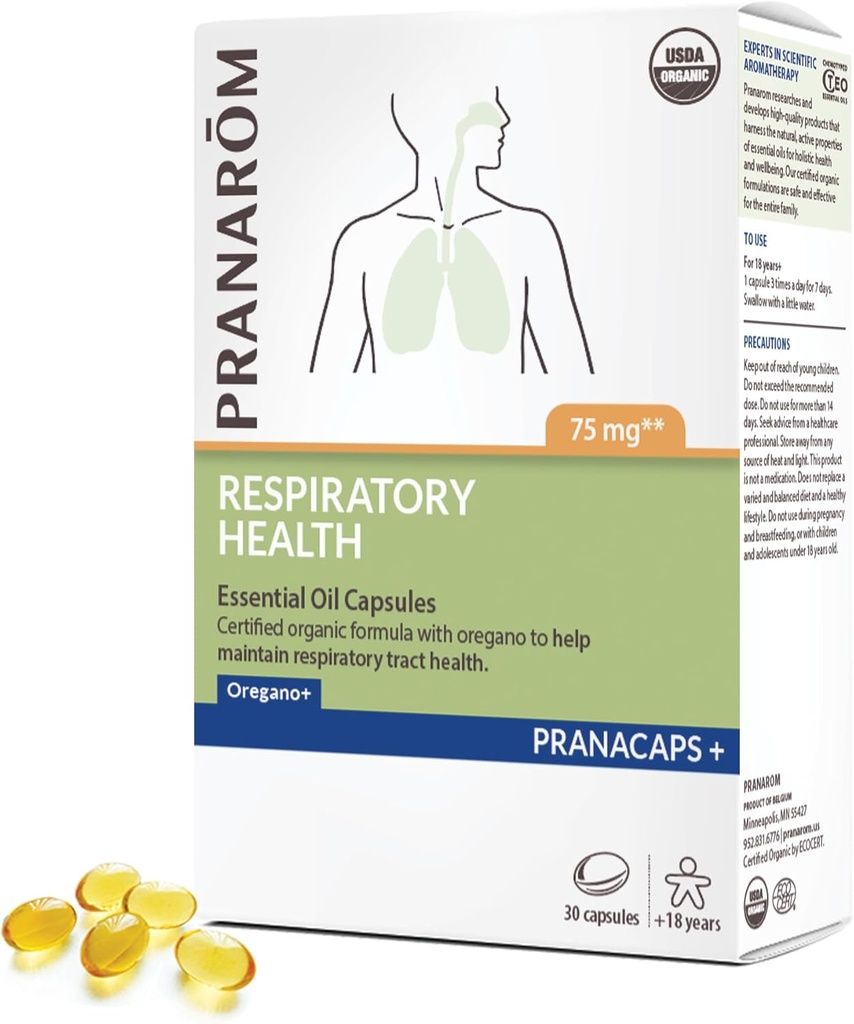 Pranarom - Sănătate respiratorie Pranacaps cu ulei esențial Oregano & Lemon - 30 Conte