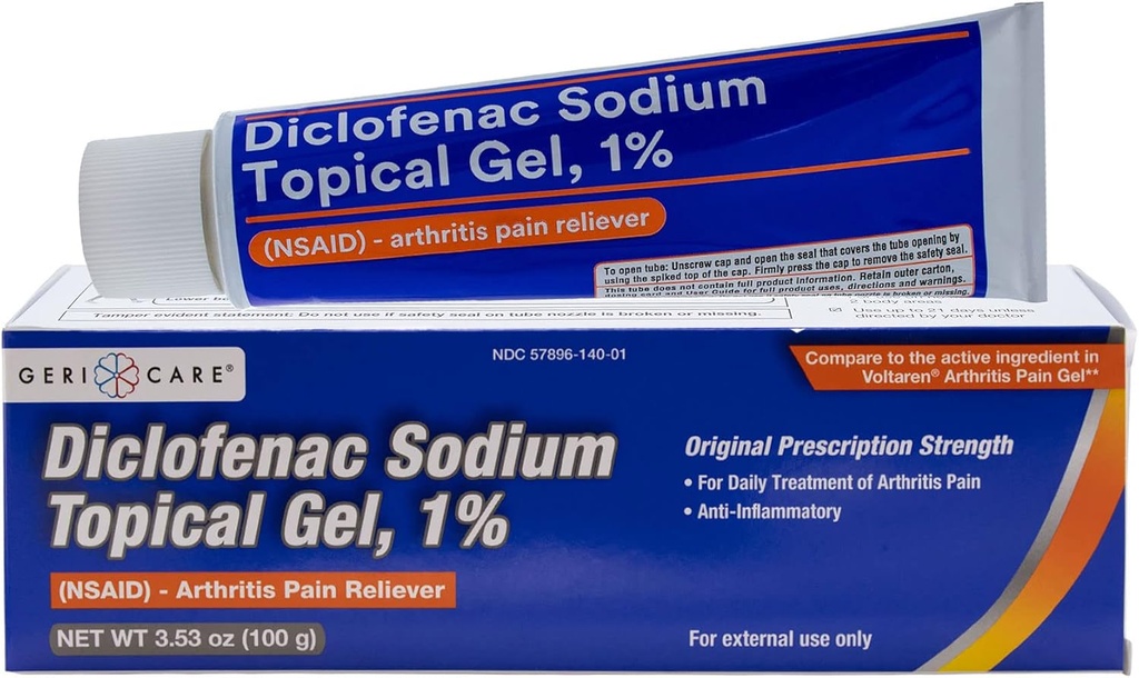 Topical Artrita Durere Relief Gel Diclofenac Sodiu 1% (AINS) de GeriCare- mână Wrist Elbow picior Ankle Knee Extra-Forngth Artrita Durere Reliever- artrita antiinflamatoare Tratamentul durerii - 3.53oz