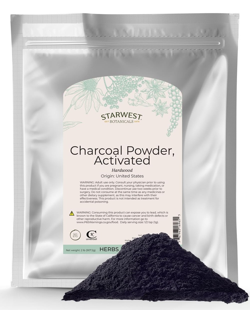 Starwest botanicals activat Charcoal Powder, 2 Lire