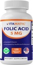 Vitamatic Folic Acid 5mg (5000 mcg) – 120 Vegetarian Tablets High Potency Vitamin B9 (Folate) for Cellular Health, Heart Support & Prenatal Care