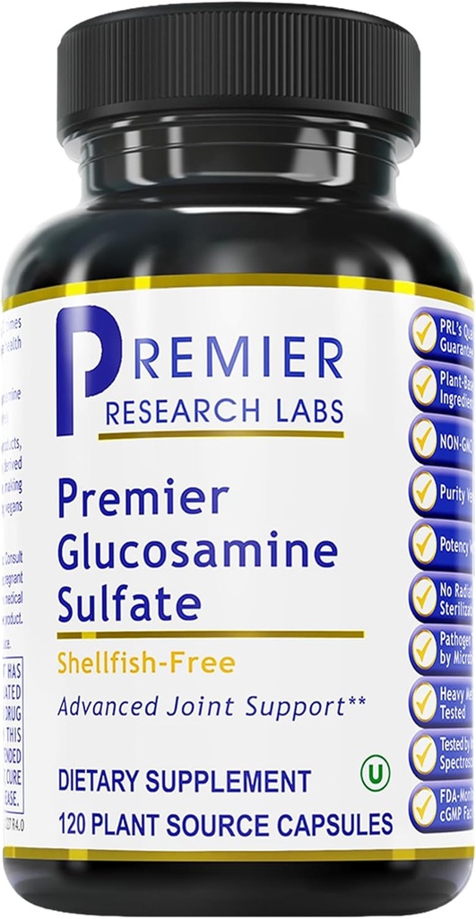 Premier Research Labs Glucosamine Sulfate - Capsule fără glucosamină glucosamină pentru sprijin comun, Connective tesut Health, 750 mg Per Serving, Vegan Friendly - 120 Capsule vegetariene