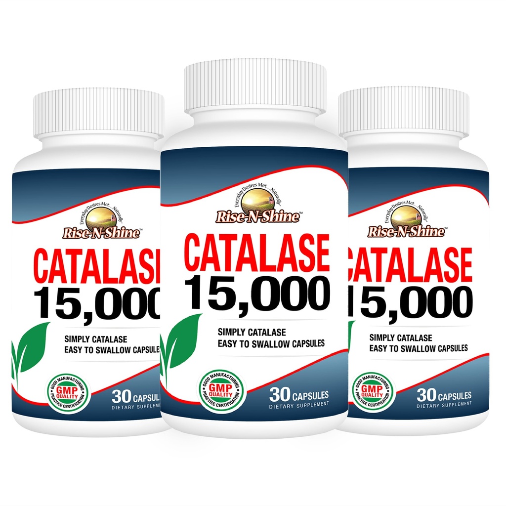 Rise-N-Shine Catalase Supliment 15.000 - Enzim antioxidant puternic pentru sanatatea parului - Suplimente pentru parul puternic - 90 capsule - Pachet de 3 sticle de dimensiuni complete (90-zi aprovizionare)