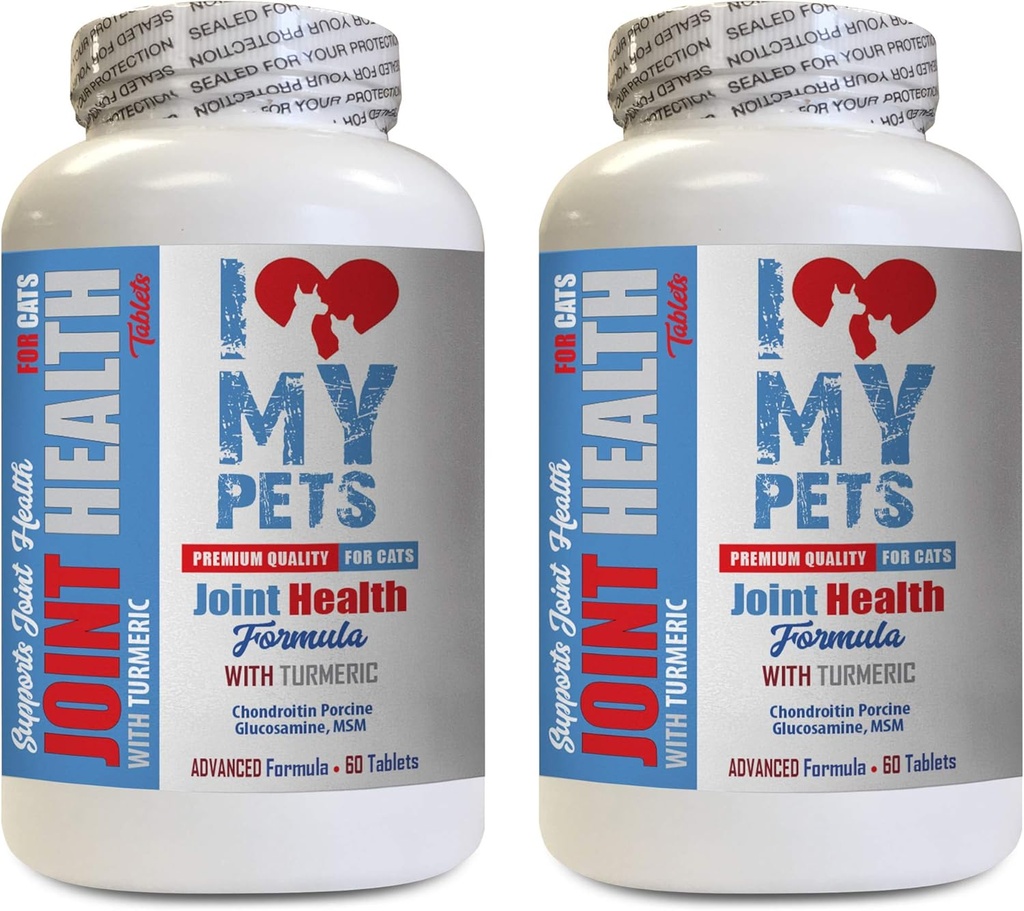 Iubesc PETS meu LLC Suplimente comune pentru pisici - Cats Joint Health cu Turmeric - Formula puternic - VETS alegere - Supliment de calciu pentru pisici - 2 sticle (120 tratează)