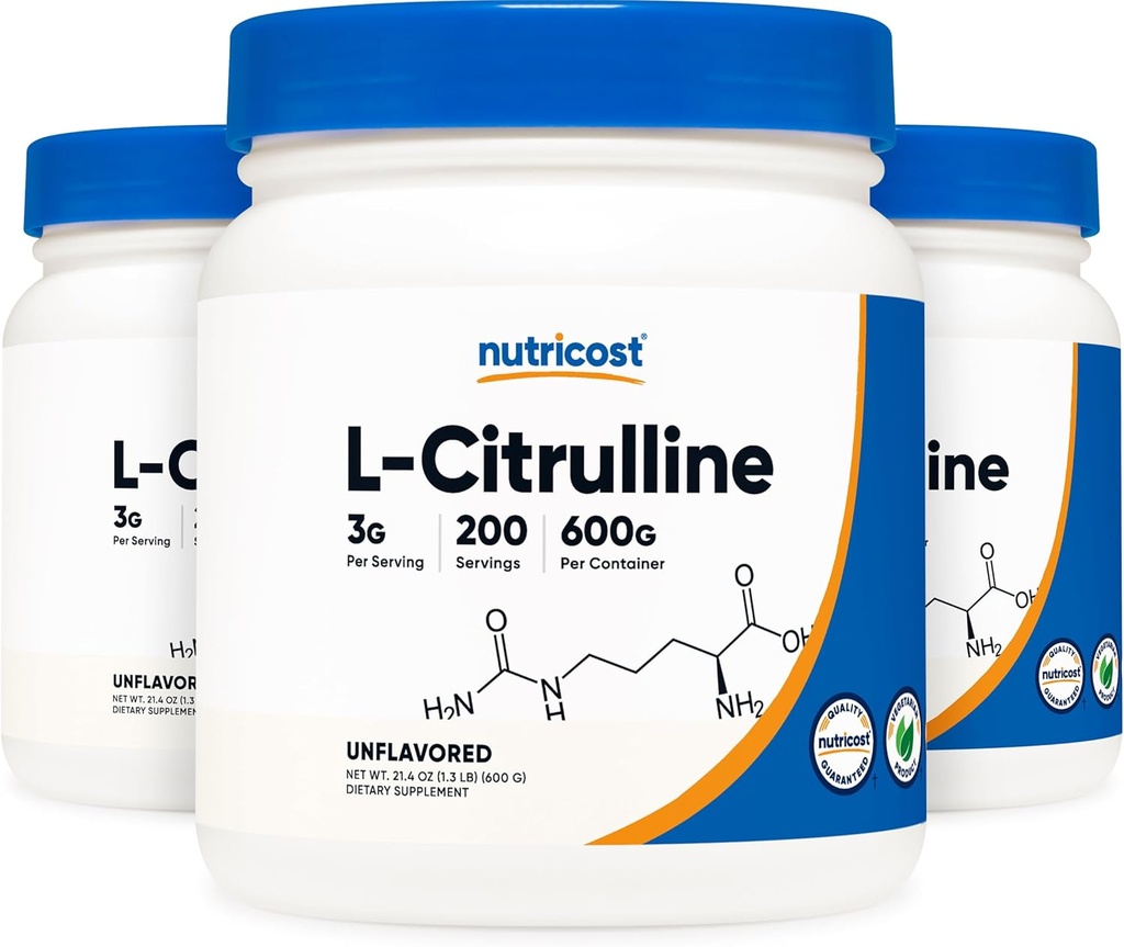 Nutricost Pure L-Citrullină (Bază) Pulbere (600 Grams) (3 flacoane)