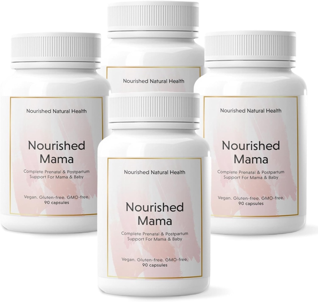 Nourished Mama Prenatal Multi Vitamina - Vegan Multivitamine pentru Preconceptie, Sarcina, Postpartum si Alaptare Suport - Fier-Free cu Folat metilat & colina de mari doze - 360 capsule