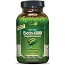 Irwin Naturals Biotin-6000 Sustine sanatoasa piele, par si unghii - 60 Softgels lichid - Putere + Protectie cu potenta mare 6000 mcg, Bambus, Avocado, Coconut & More - Absorbtie maxima