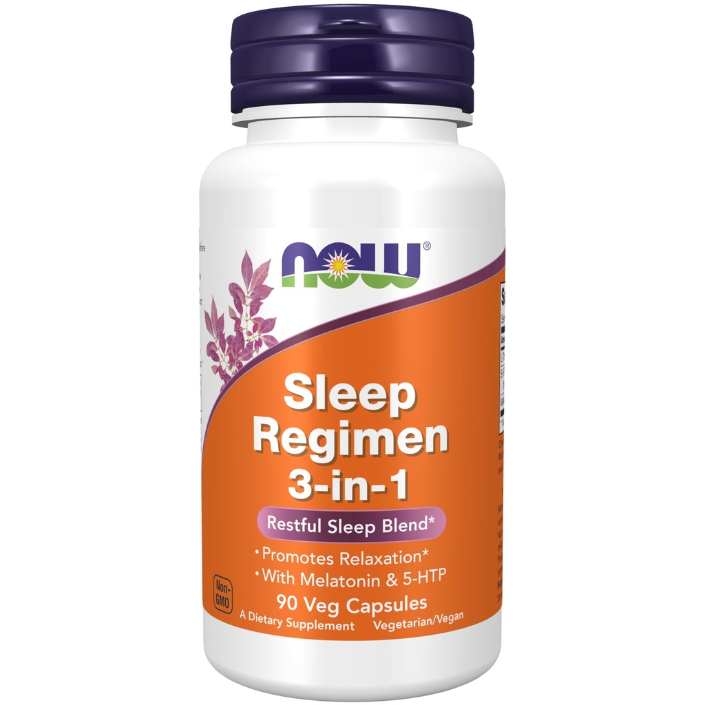 ACUM alimente Suplimente, regim de somn 3-in-1, cu melatonină, 5-HTP și L-Theanină, somn odihnitor Blend*, 90 Veg capsule