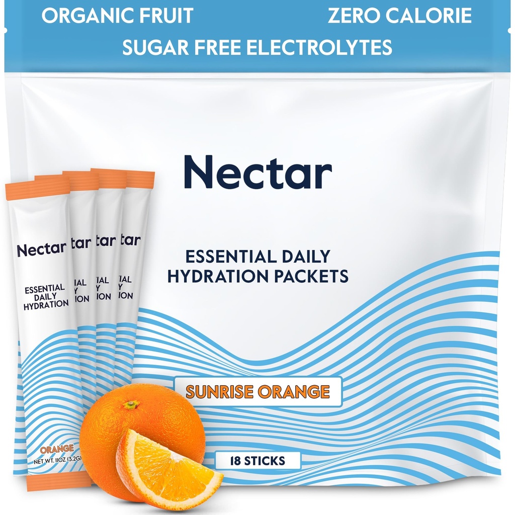 Pachete de hidratare nectar - Pachete cu praf de electroliză - fără zahăr sau calorii - Lichid lichid organic de fructe Daily IV Electroliti pulbere pentru dehidratare și rehidratare rapidă (Pachet Orange 18)